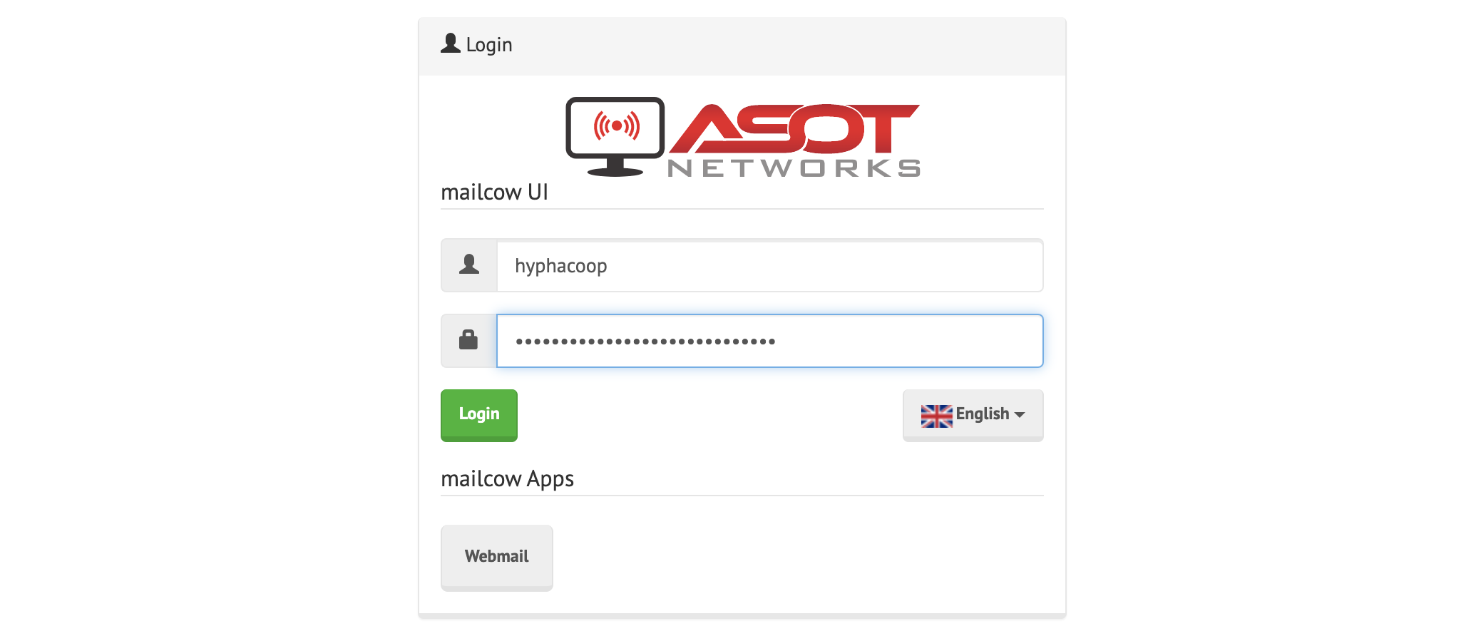Screenshot of Mailcow login page