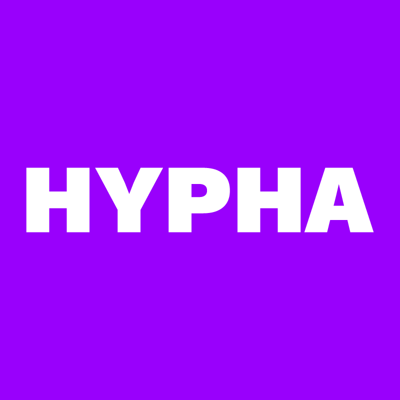 Hypha Wordmark in white on violet background